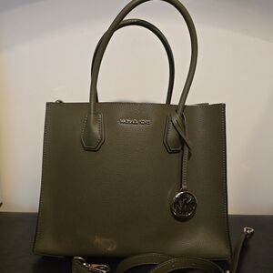 Michael Kors Mercer Large Convertable Tote Purse Bag Leather Olive Green